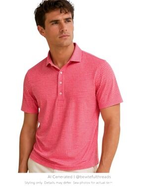 Pink Micro Check Golf Polo Athletic Preppy Sport Fit Shirt S